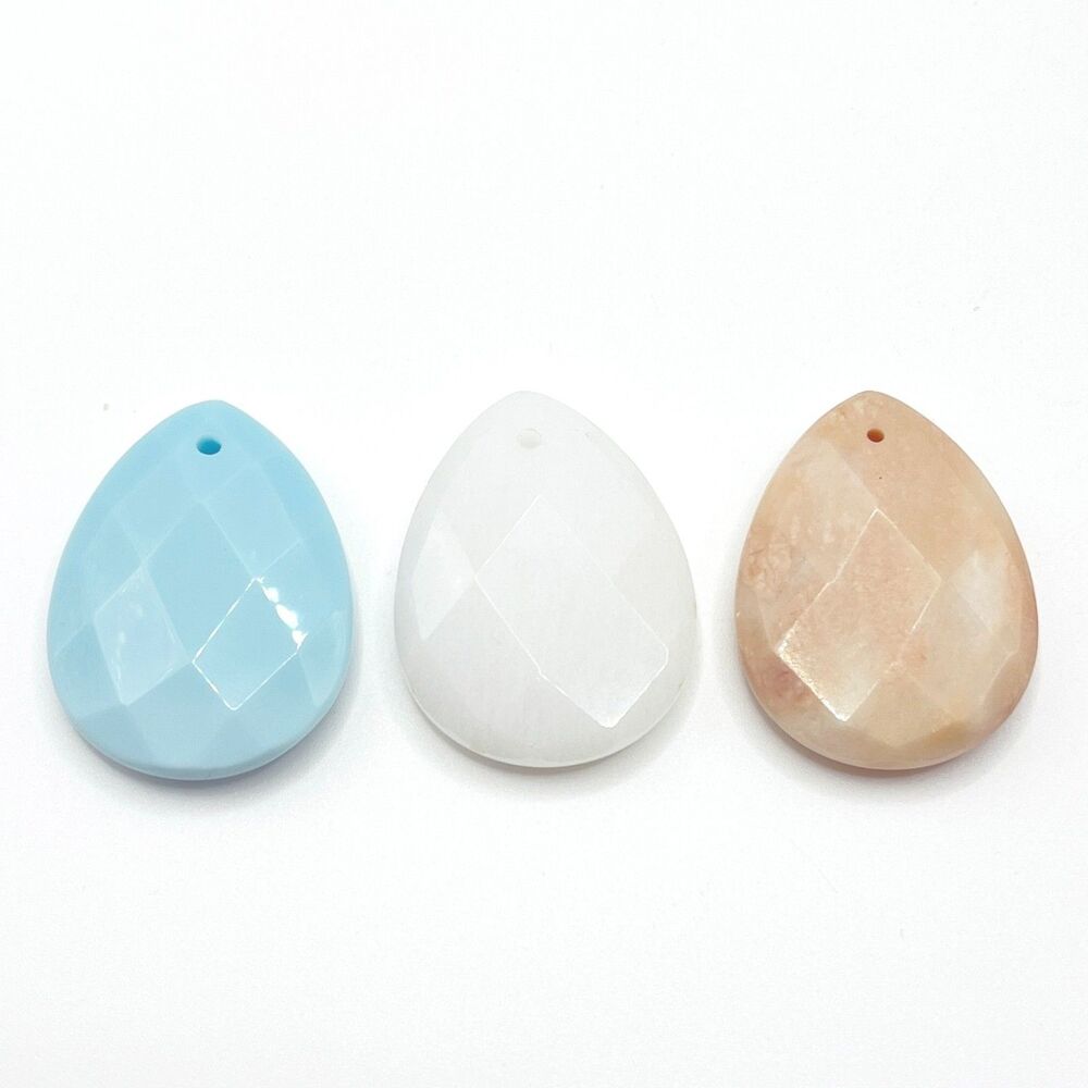 Lot Large Glass Stone Faceted Teardrop Pendant Top Drill Jewelry Craft 30x40mm